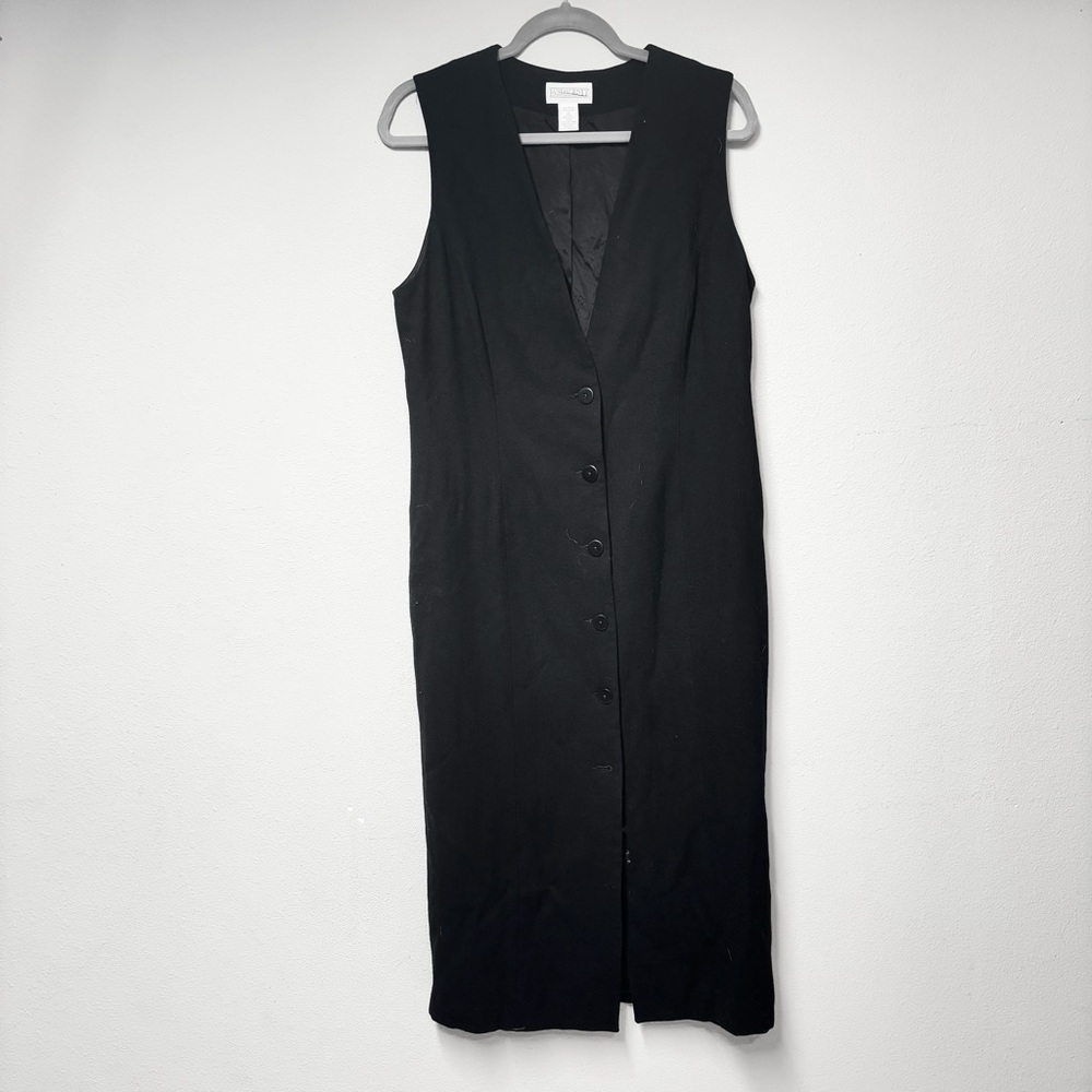Lands' End Black Button-Down Wool Midi Dress